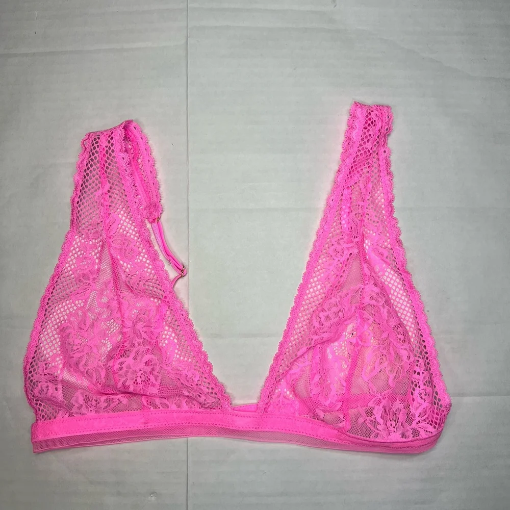 Free People FP Reya Lace Bralette Pink Lace Netting Sheer Pull On Size S Sexy